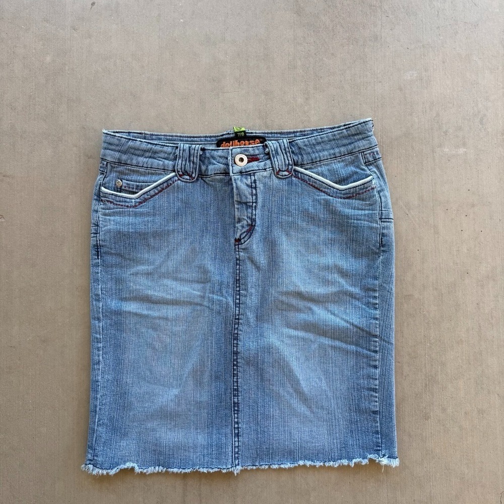 Dollhouse Denim Mini Skirt Womens 30in Waist Y2K Low‎ Rise Blue Jean Frayed Hem